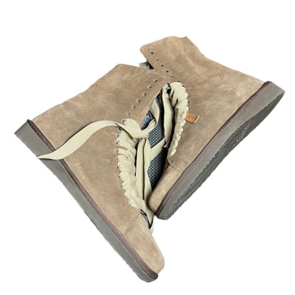 Panchic P01 Ankle Boots Womens 38 Tan Suede‎ Lined Ribbon Lace DA004